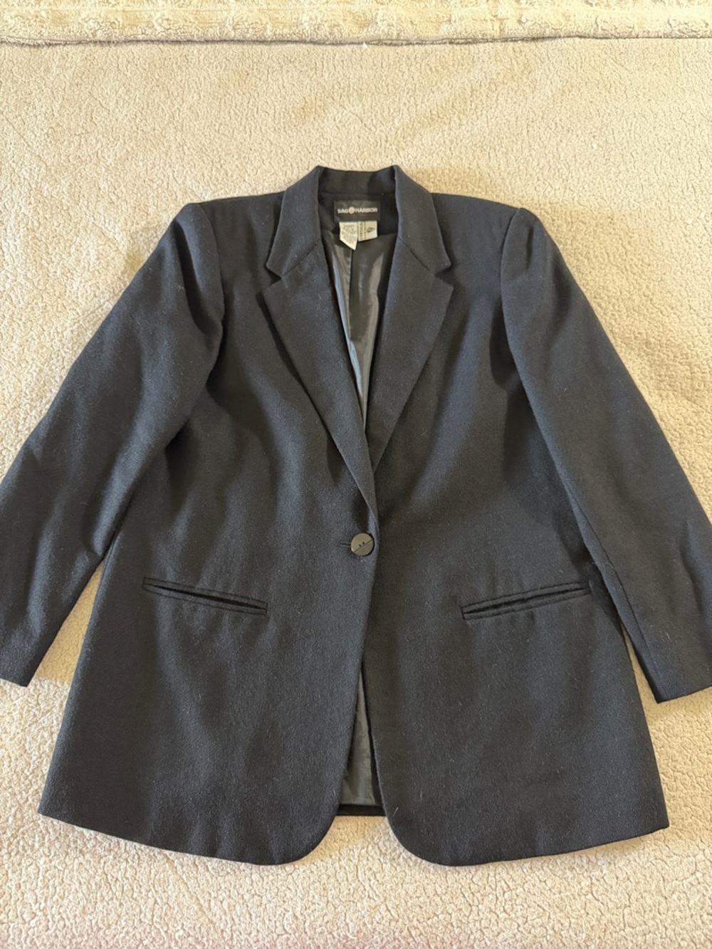 Sag Harbor Vintage 100% Wool Black Single-Button Tailored Blazer Size 12